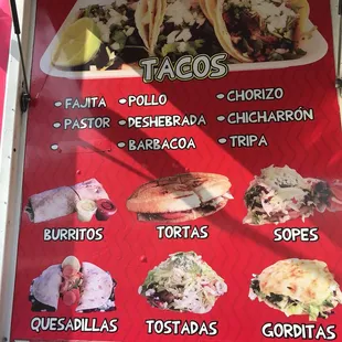 tacos, menu