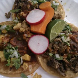 Chicken and carne asada tacos. NOM