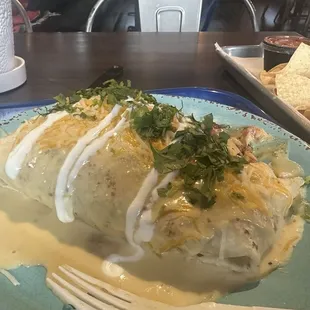 Chicken/pork golden burrito.