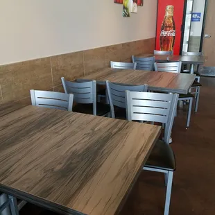 tables and chairs in a restaurant
