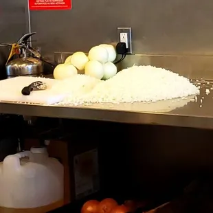 A mountain of fresh cut onions