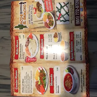 Back of menu