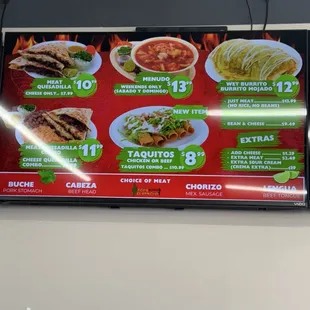 Menu (2) | meat quesadilla combo $11.99 | cheese quesadilla combo $9.99 | lengua (beef tongue)