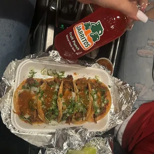 Pastor Tacos with jaritos