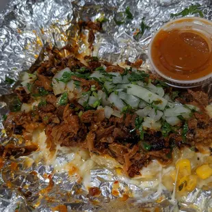 Papa rellena with al pastor.