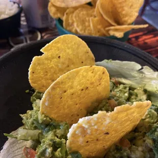 Guacamole and chips  It's very spicy but delicious! Beware!