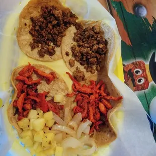 Chorizo Tacos &amp; Trompo Tacos w/ pineapple chunks