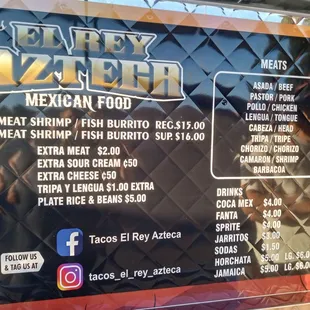 Menu and pricing