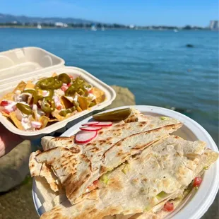 veggie quesadilla and nachos