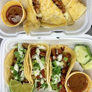 Tacos, and quesadilla