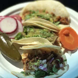 Das ist gut.  Carnitas, chorizo and asada tacos