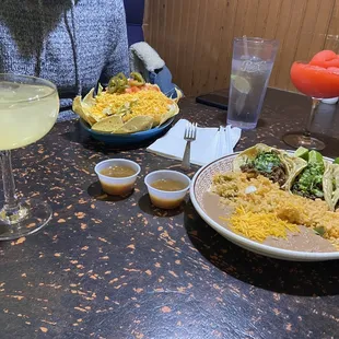 Nachos El Rey and asada taco dinner.
