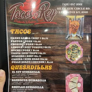 Menu as of June 2021