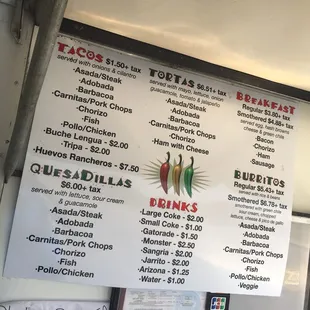 a menu for a mexican restaurant