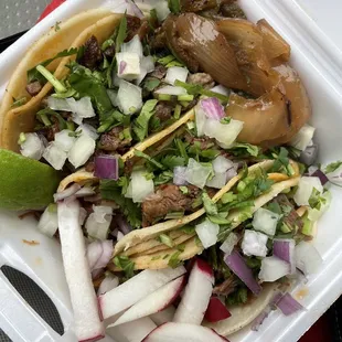 Asada taco and birria tacos