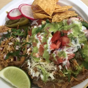 Chicken tostada and chicken taco