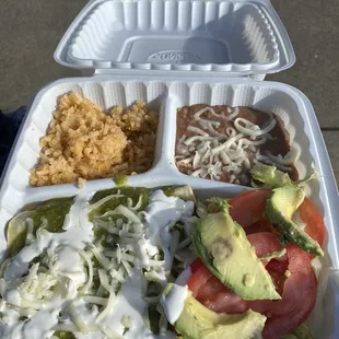Enchiladas verde plate - good, but very little rice and beans given