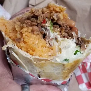 Asada burrito sans guac. It was good but I like tacos better. I&apos;m just not a burrito kinda guy.