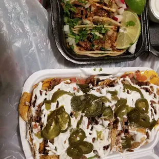 Nachos and tacos. Nachos were worth the $7.50