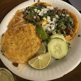 Asada tacos and mulita