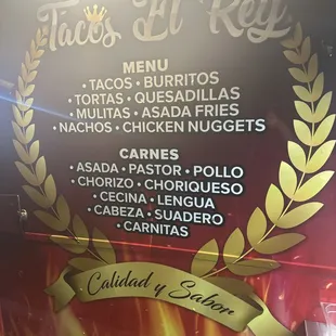 a menu on a food truck