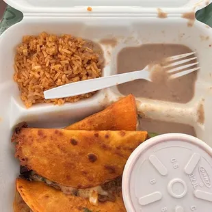 quesobirria tacos with rice and beans