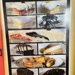 Desert menu