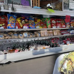 Snack and drink options at Tacos El Rulas in Berkeley.
