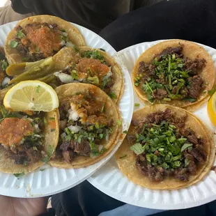 Tacos de lengua and plain tacos de asada