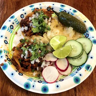 Two Pastor (Marinated Pork) Tacos with Complimentary Extras