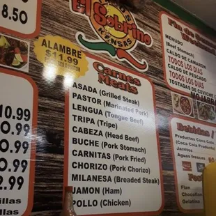 taco meats menu