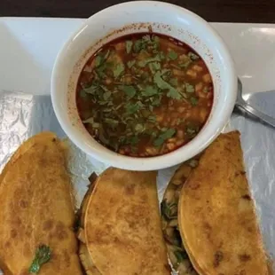 Birria quesatacos with consume