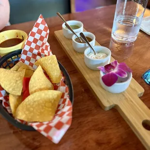 Chips and Salsa + mini sauce flight