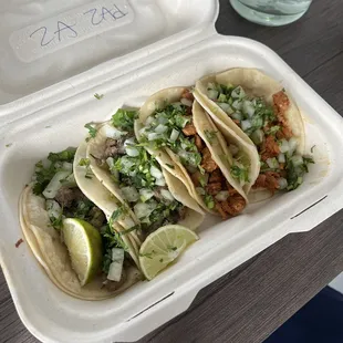 Carne asada and al pastor tacos