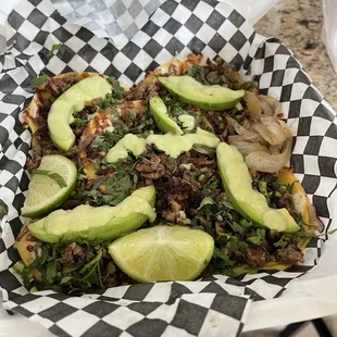 asada mini tacos grilled onion only and melted cheese and avocado