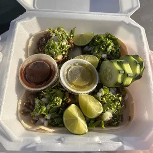 Carne asada and barbacoa tacos