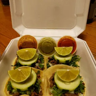 Asada Tacos and the many yummy salsas!