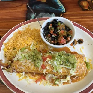 Ord'd Veggie Enchiladas, but served more like a burrito.  Tasty regardless, thumbs up.  Rice and beans good.