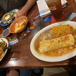 Casa Burrito (Closest), jalapeño poppers, and something else