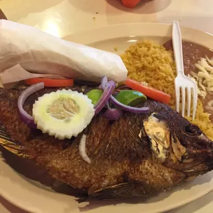 The whole fried fish is delicious
