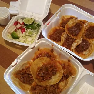 5 buche and 7 birria with fixings.