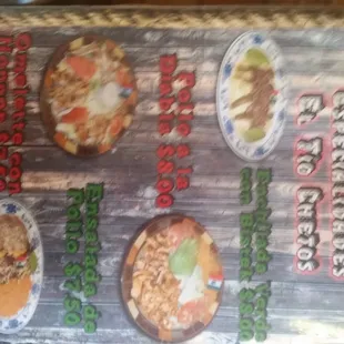 a menu for tacos el tios