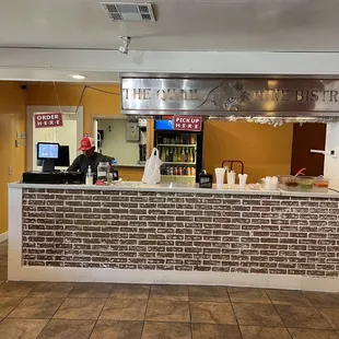 the counter area of a restaurant