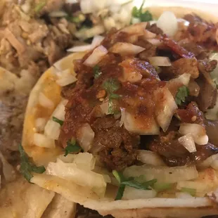 Tacos El Toro- Ming Ave Bakersfield  Al pastor, carnitas, and Pork green chili tacos.