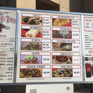 Menu as of 10/01/16. Prices have gone up.