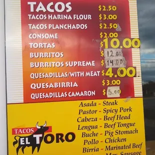 menu
