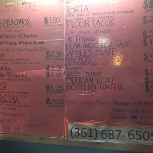 Menu, hours, phone #, short and sweet