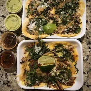 4 carne asada tacos  4 trompo tacos