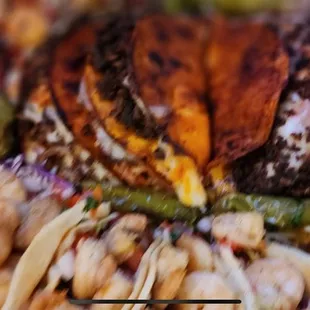 Shrimp, queso birria tacos