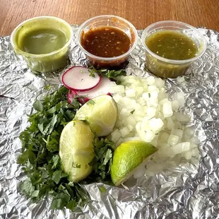 The Toppings and Salsas Included with Four Tacos - Nice!